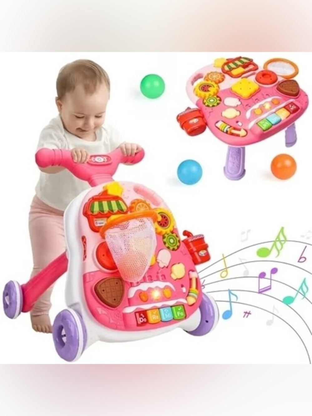NWT Hot Bee 2-in-1 Sit to Stand Baby Learning Walker Activity Table Pink